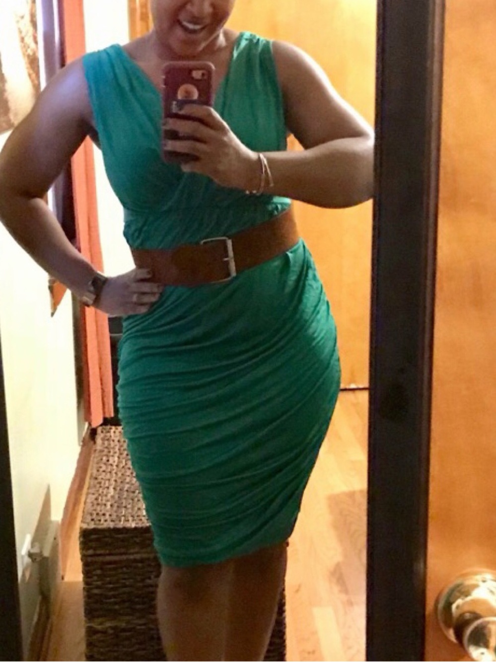 Deletta Emerald Ruched Sleeveless Midi Dress